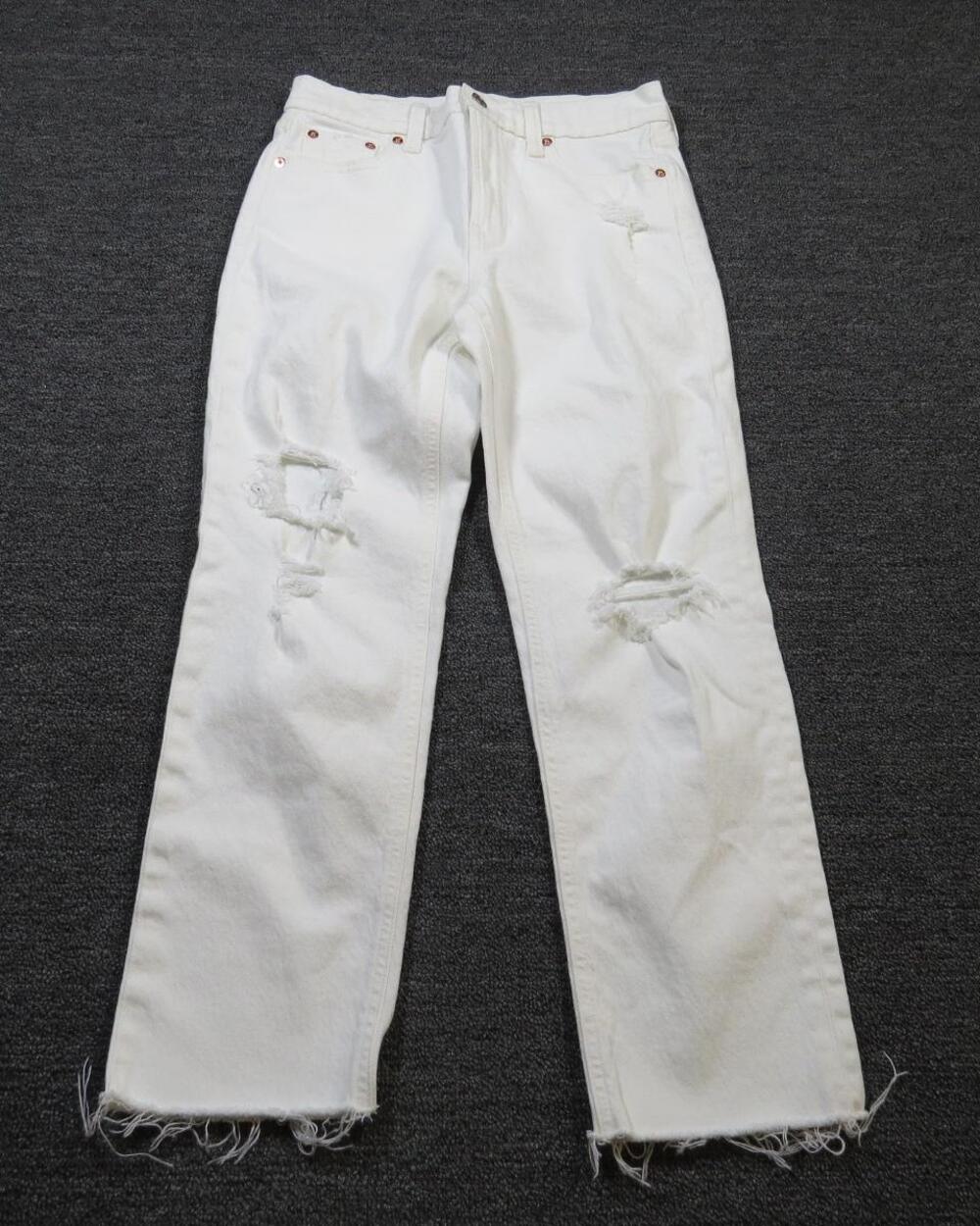 Gap Jeans Womens 2P White High Rise Cheeky Straight Distressed Denim Pants